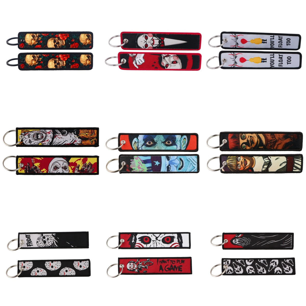 Halloween Cartoon Horror Woven Lanyard Keychain – Fabric Badge Holder for Students & Campus Use,019