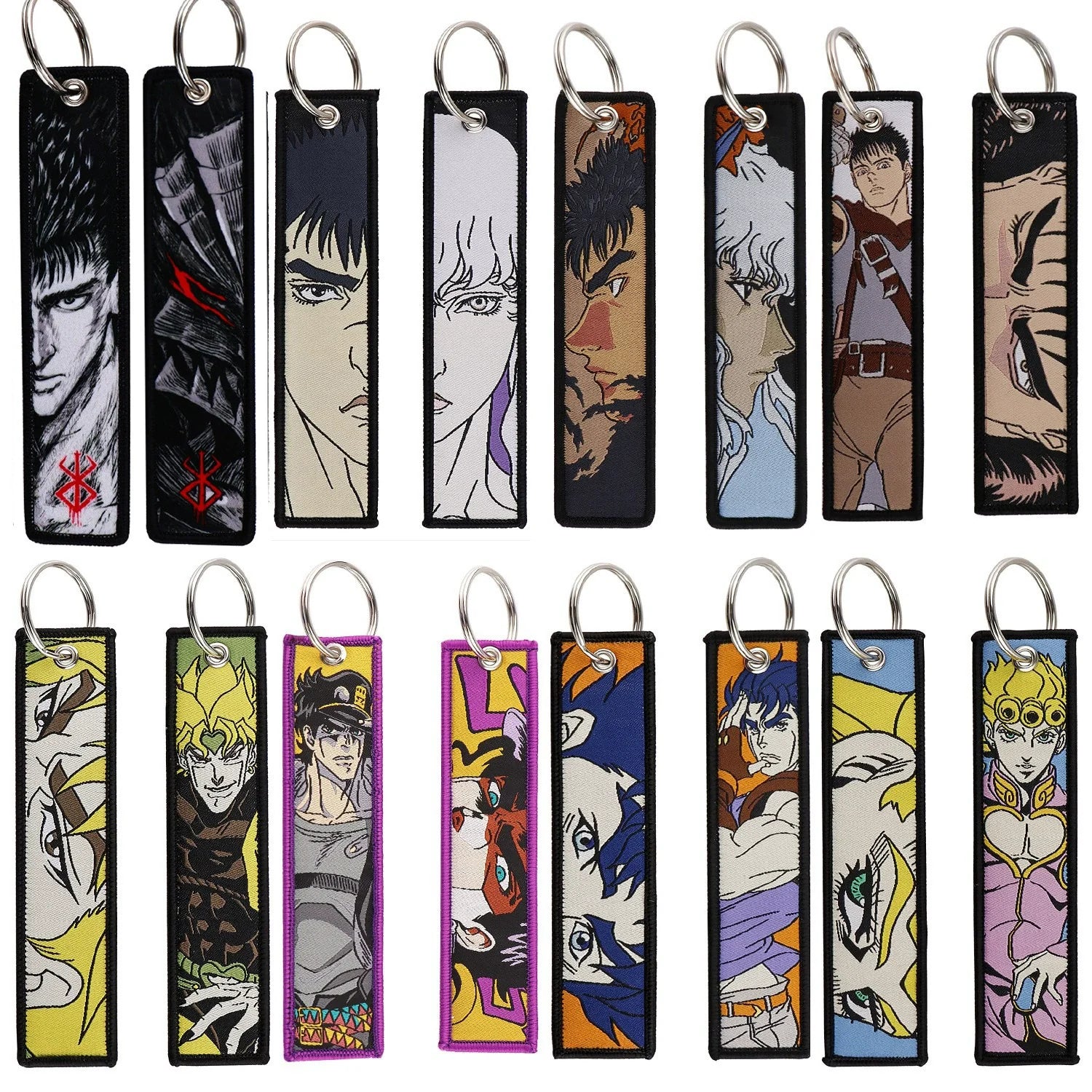 Berserk & JoJo Anime Woven Keychain – Fabric Key Ring with Berserk-Inspired Decorative Chain,016