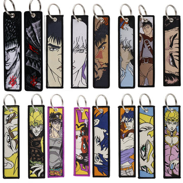 Berserk & JoJo Anime Woven Keychain – Fabric Key Ring with Berserk-Inspired Decorative Chain,016