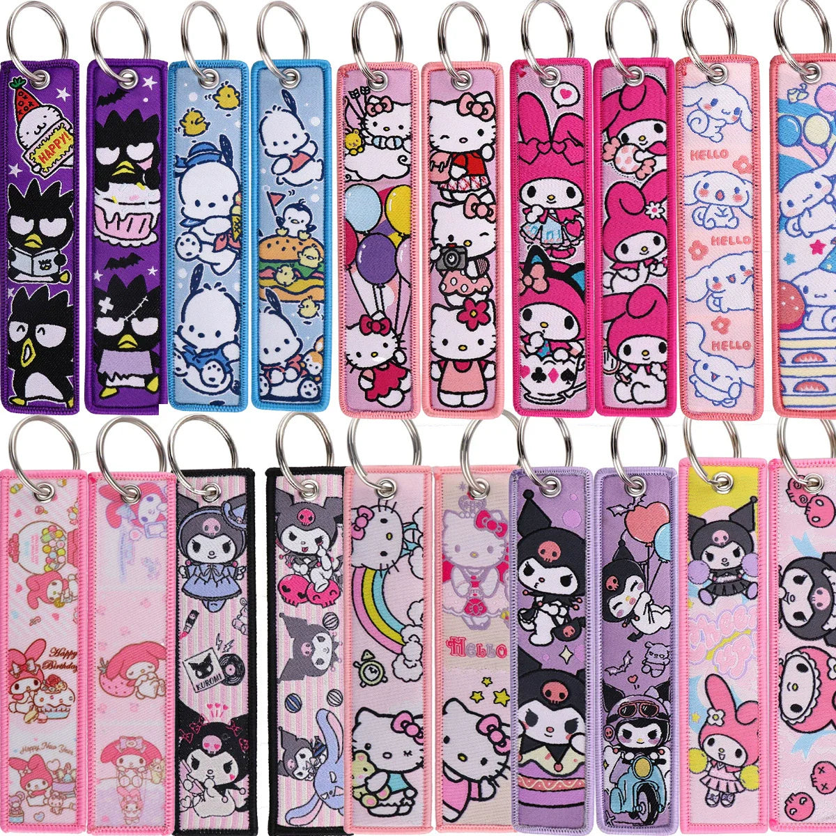 Hello Kitty, Kuromi, Melody Cartoon Woven Keychain Lanyard - Cinnamonroll Fabric Handmade Strap Pendant,013