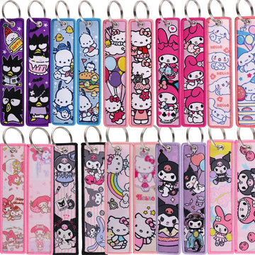 Hello Kitty, Kuromi, Melody Cartoon Woven Keychain Lanyard - Cinnamonroll Fabric Handmade Strap Pendant,013