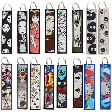 Totoro & No-Face Keychain Lanyard, Studio Ghibli Woven Label Keychain,Anime & Manga Fabric Accessories,010