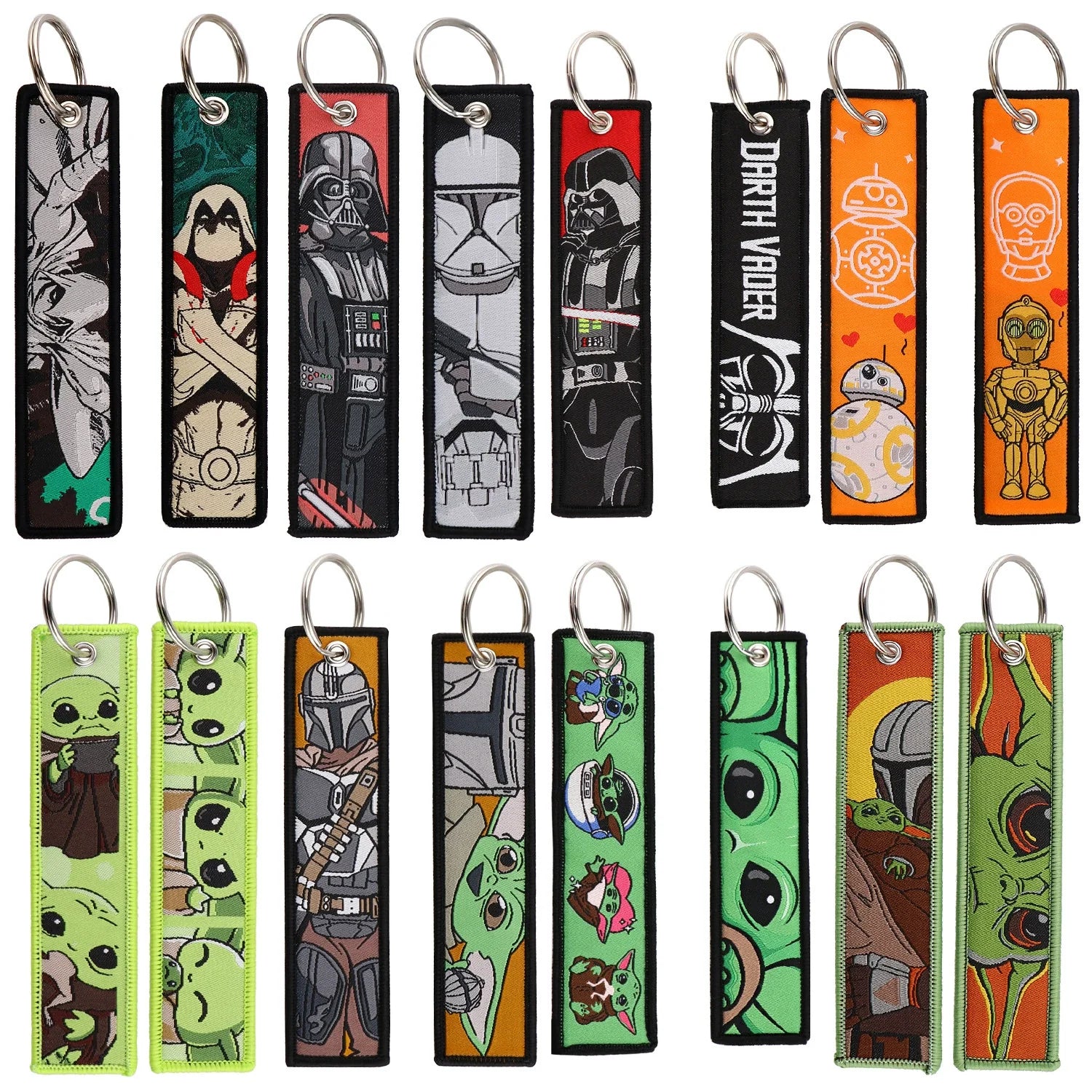 Cartoon Green Monster Woven Label Keychain Lanyard, Planet Bag Charm, Fabric Keychain for Student ID & Campus Decoration,009