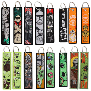 Cartoon Green Monster Woven Label Keychain Lanyard, Planet Bag Charm, Fabric Keychain for Student ID & Campus Decoration,009