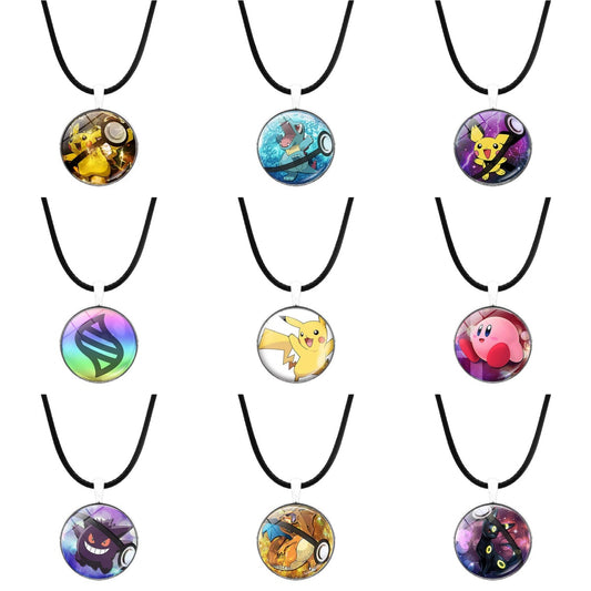 Pokémon Pikachu Pendant Necklace - Timeless Gemstone Charm with Black Leather Cord,Versatile Fashionable Accessory for Women,B09