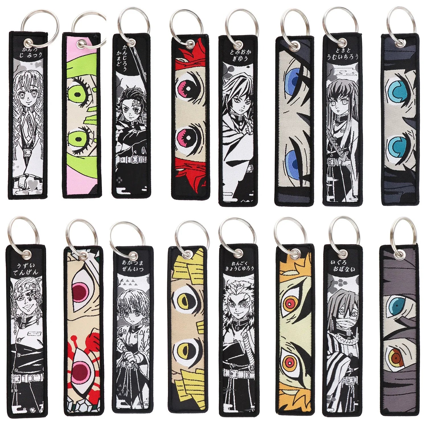 Cartoon Demon Slayer Jacquard Keychain Lanyard, Demon Access Card Holder, Fabric Keychain for ID and Office Badge,007