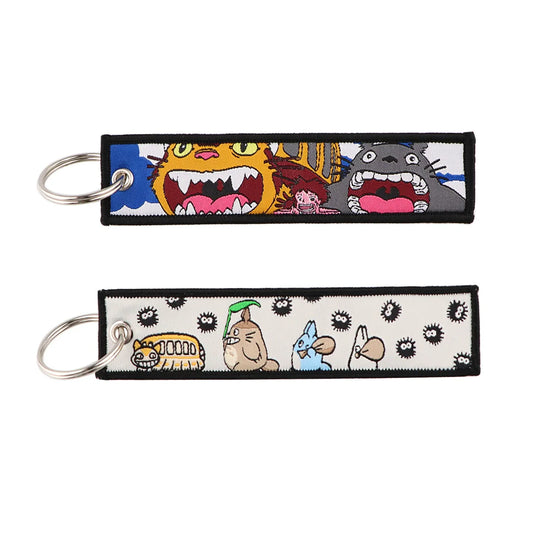 Totoro & No-Face Keychain Lanyard, Studio Ghibli Woven Label Keychain,Anime & Manga Fabric Accessories,010