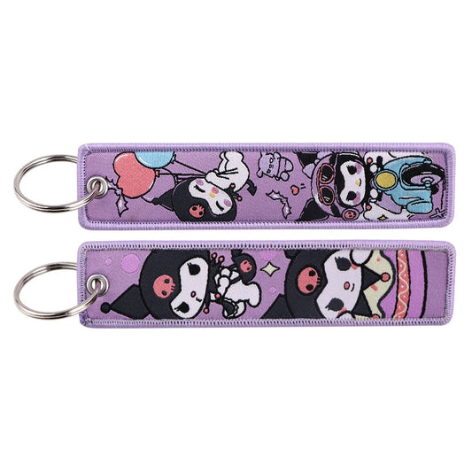 Hello Kitty, Kuromi, Melody Cartoon Woven Keychain Lanyard - Cinnamonroll Fabric Handmade Strap Pendant,013